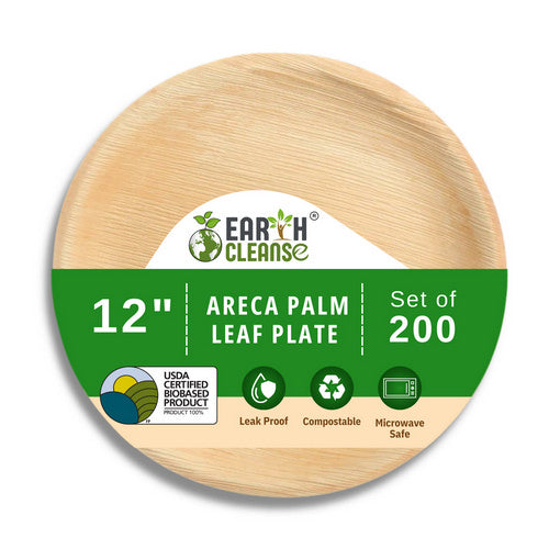 Areca Palm Leaf Round Plates 12-Inch Pack of 200 by Earth Cleanse