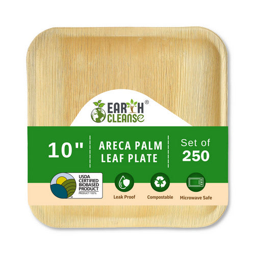 Areca Palm Leaf Square Plates 10-Inch Pack of 250 by Earth Cleanse