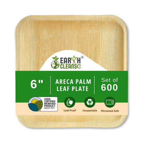 Areca Palm Leaf Plate Square 6-Inch Pack of 600 by Earth Cleanse