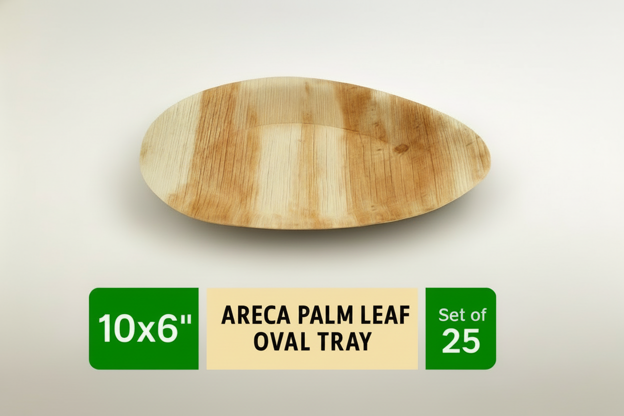 10*6 inch Oval Compostable Palm Leaf Trays