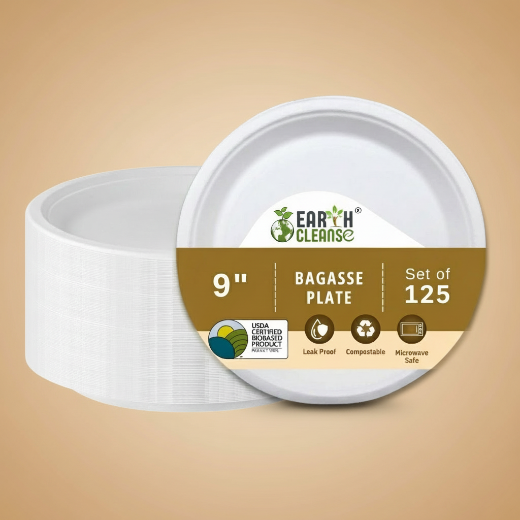 9 inch Compostable Sugar Cane Bagasse Round Plates