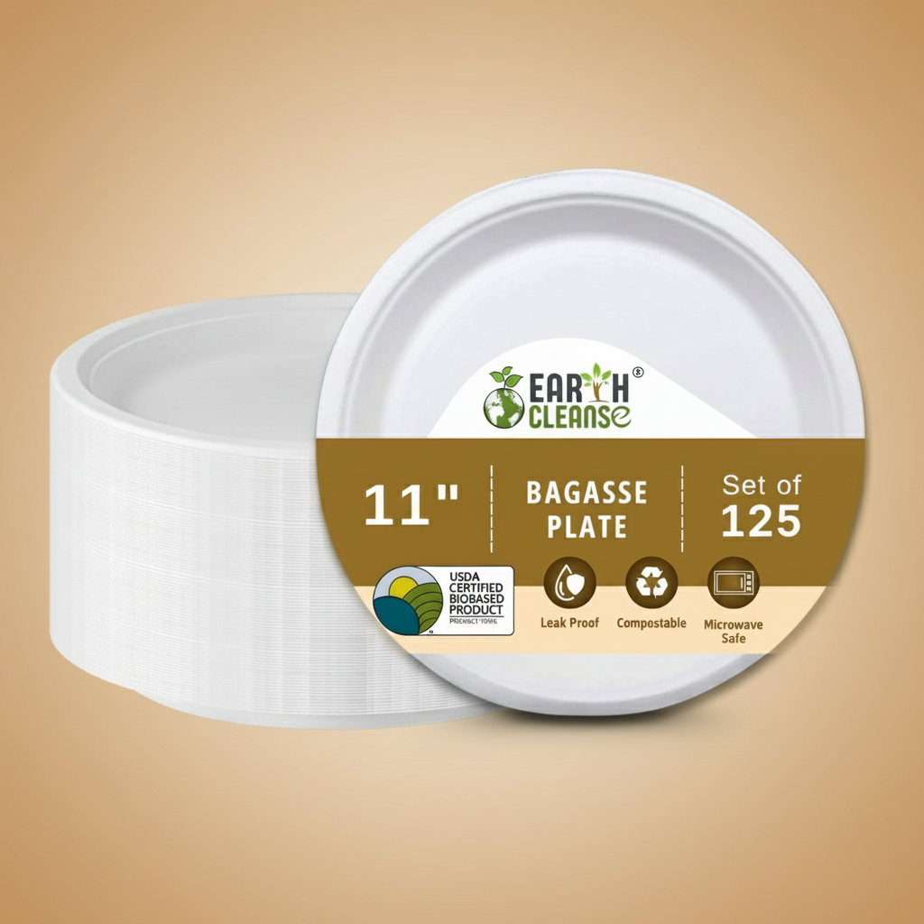 11 inch Compostable Sugar cane Bagasse Round Plates