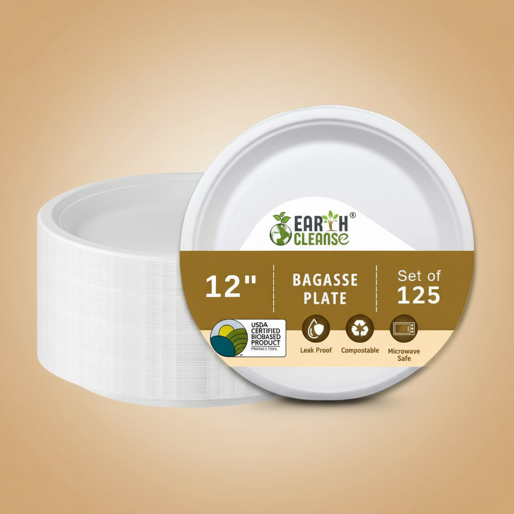 12 inch Compostable Sugar Cane Bagasse Round Plates