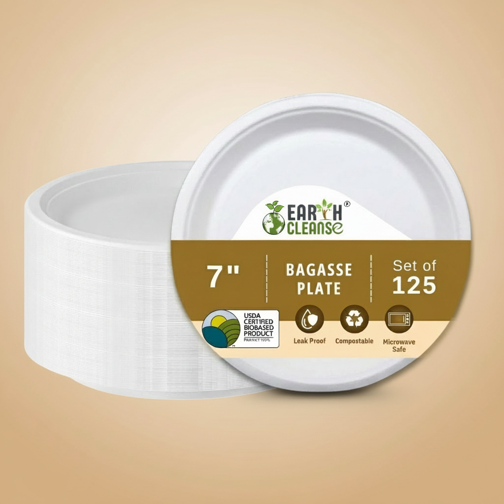 7 inch Compostable Sugar Cane Bagasse Round Plates