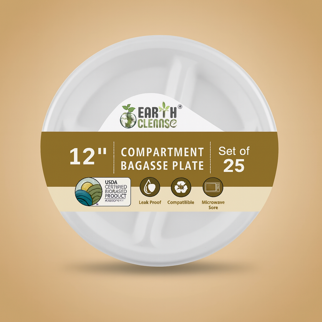 12" 4cp Compostable Sugar Cane Bagasse Round Plates