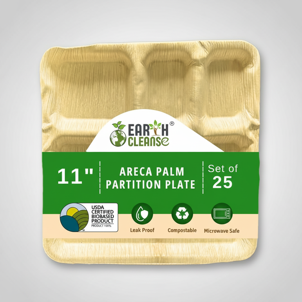 11 inchsquare 4 Compartment Compostable Palm Leaf Trays