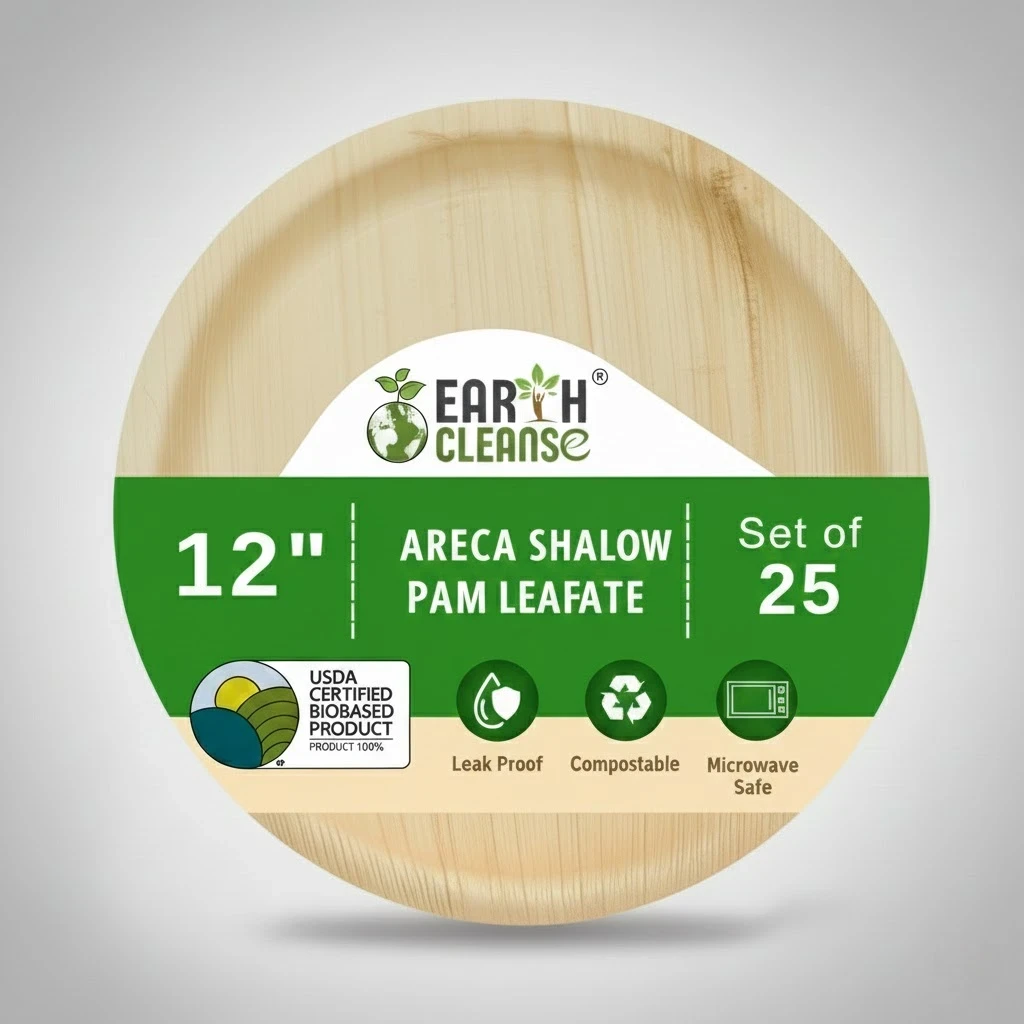 12 inch round Shallow Compostable Palm Leaf Plates