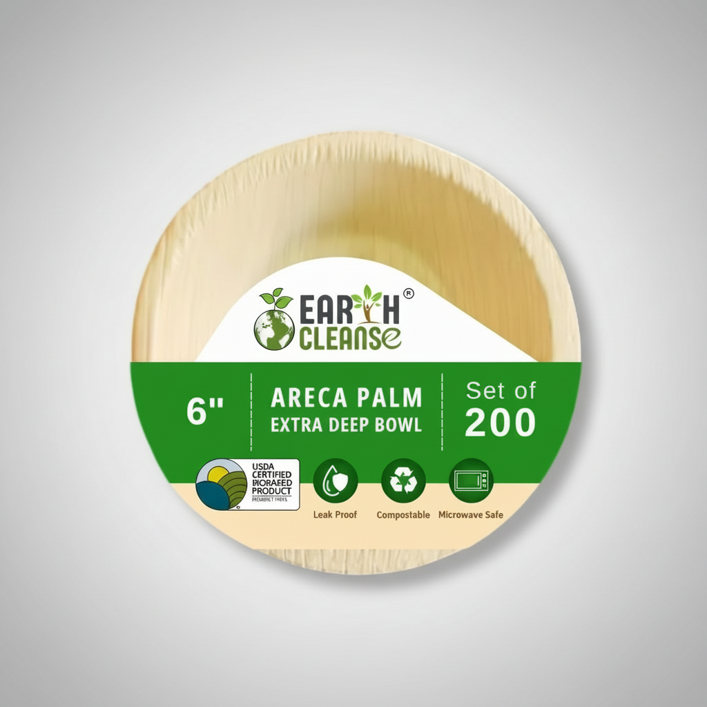 6 inch Round Compostable Palm Leaf Extra Deep Bowls