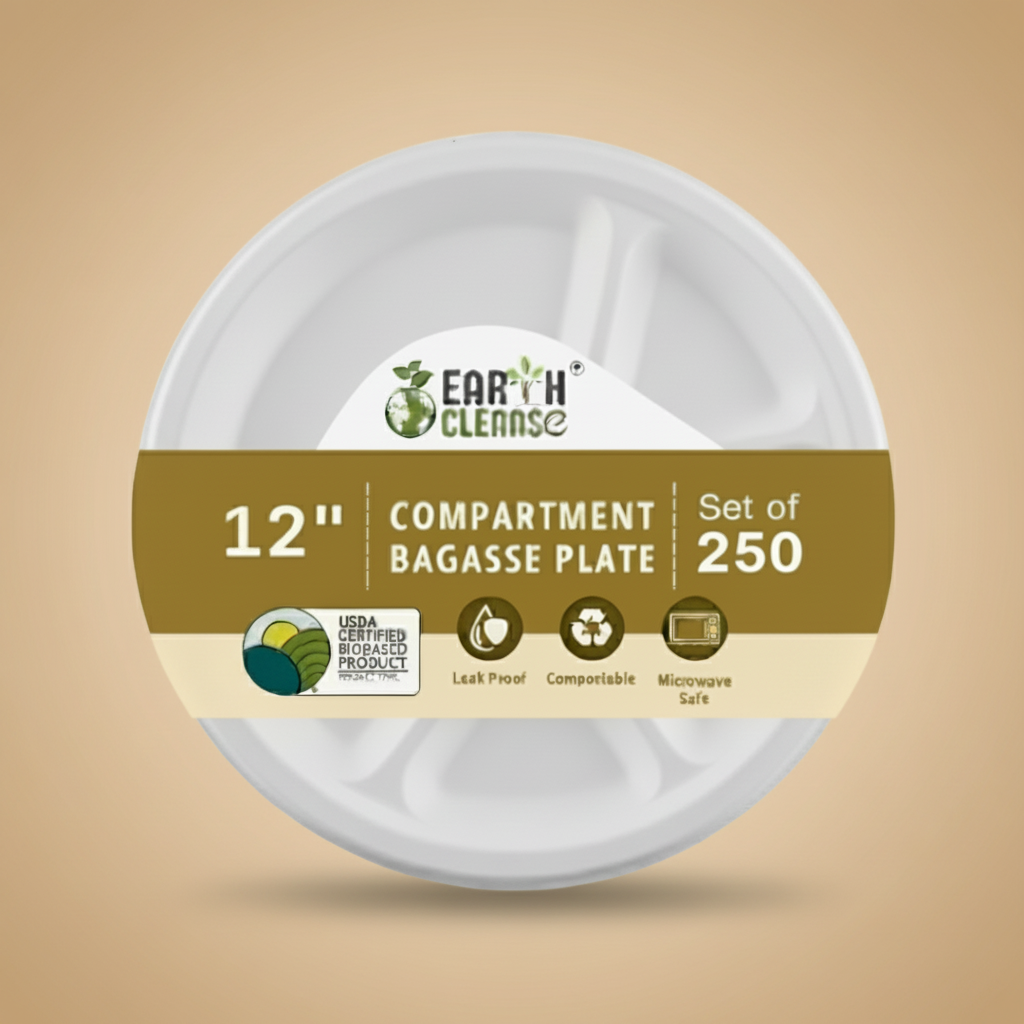 12 inch 4cp Compostable Sugar Cane Bagasse Round Plates