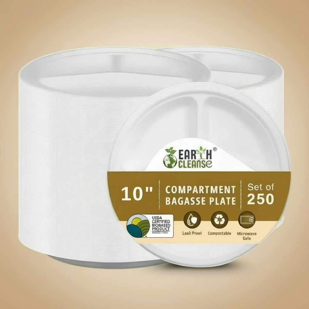 10 inch 3cp Compostable Sugar Cane Bagasse Round Plates