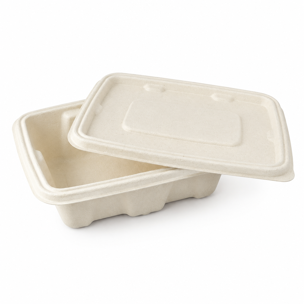 26 OZ Compostable Sugarcane Bagasse Rectangle Leak Proof Takeout Containers with lids