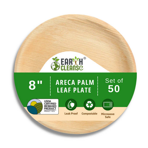 Areca Palm Leaf Round Plates 8-Inch Pack of 50 by Earth Cleanse