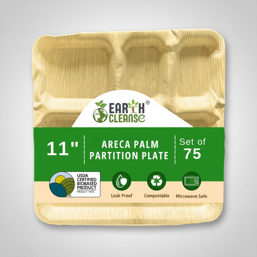 11 inchsquare 4 Compartment Compostable Palm Leaf Trays