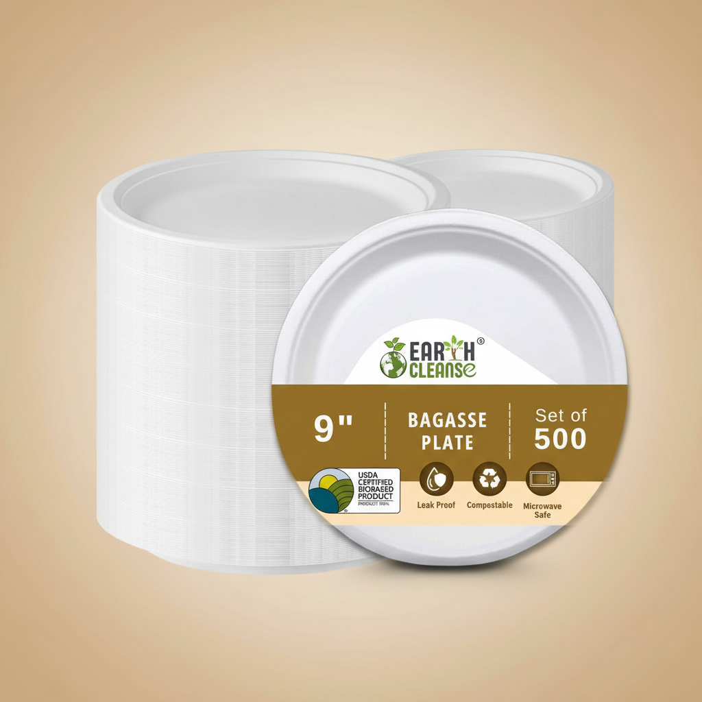 9 inch Compostable Sugar Cane Bagasse Round Plates