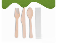 4 in 1 Wood Cutlery Set Plain (sfkt) (160mm Long Tooth Fork+160mm Roman Spoon+160 Mm Knife+tissue )