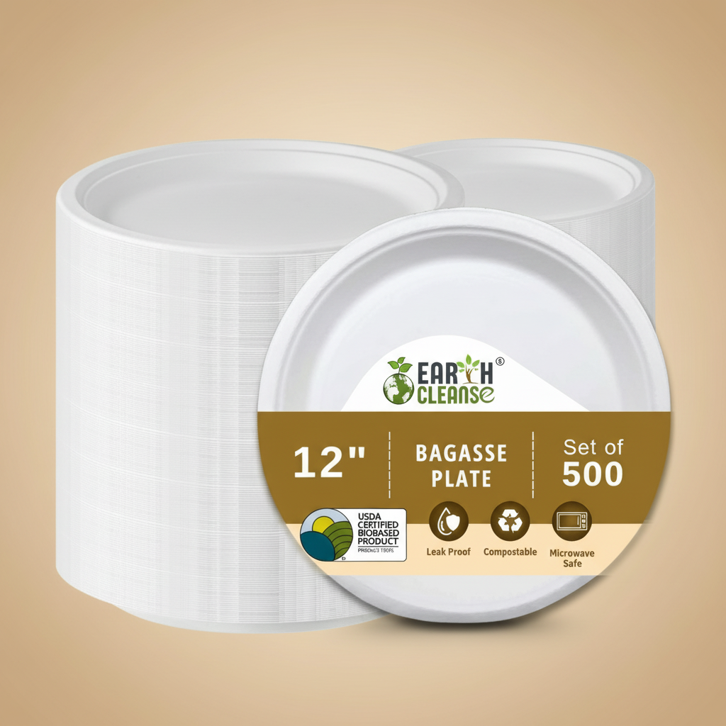 12 inch Compostable Sugar Cane Bagasse Round Plates