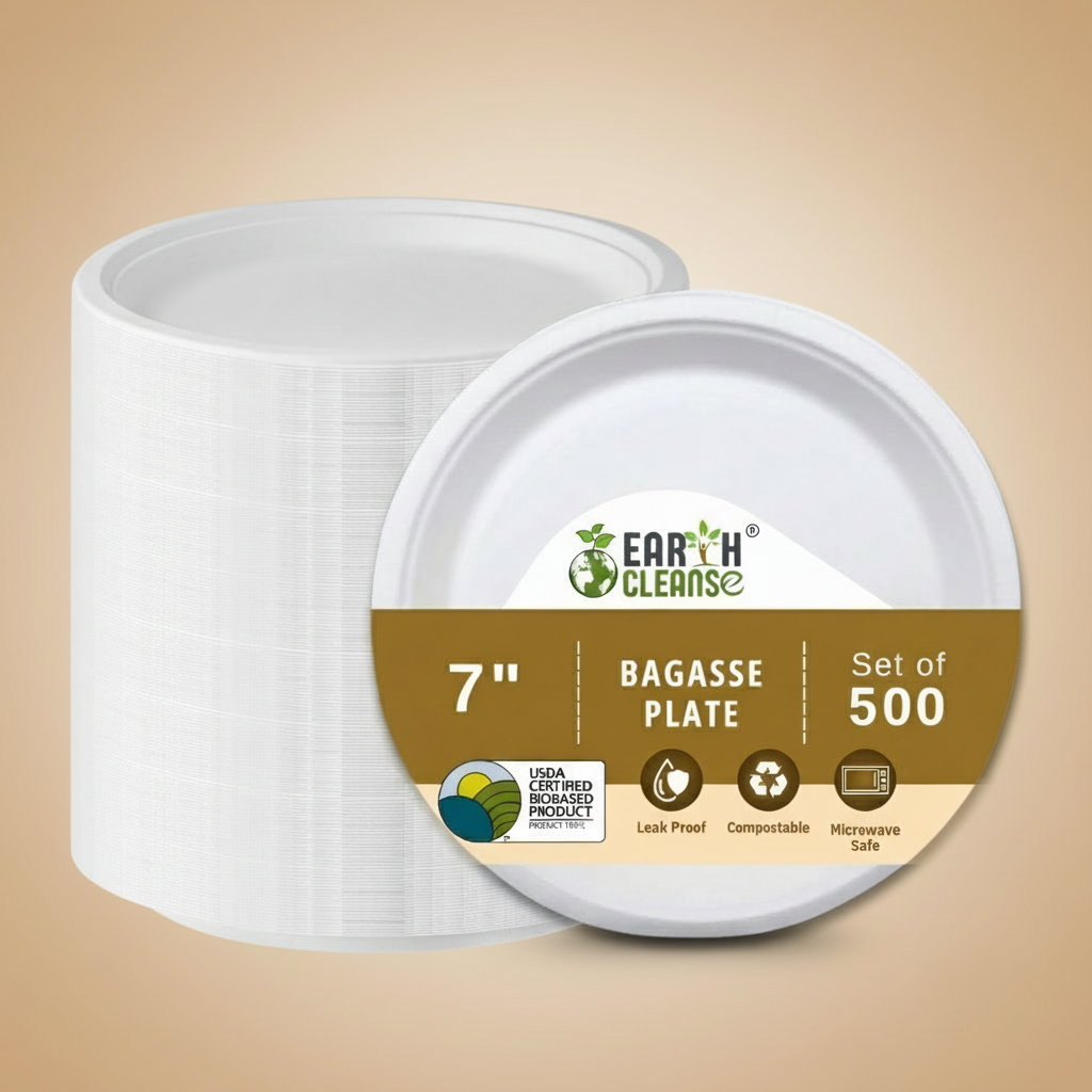 7 inch Compostable Sugar Cane Bagasse Round Plates