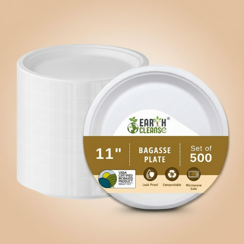 11 inch Compostable Sugar cane Bagasse Round Plates