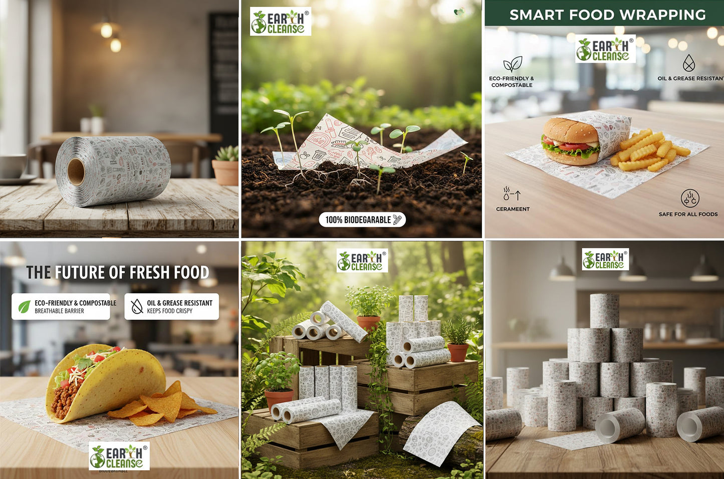 12*12" Compostable Printed Oil & Grease Proof Food Wrapping Sheet ( 32 Gsm )