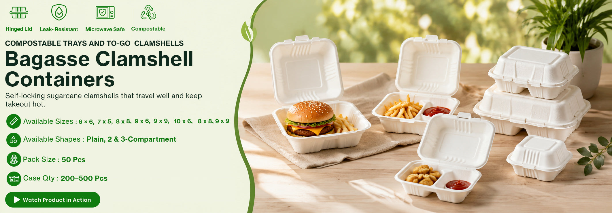 Bagasse Clamshell Containers