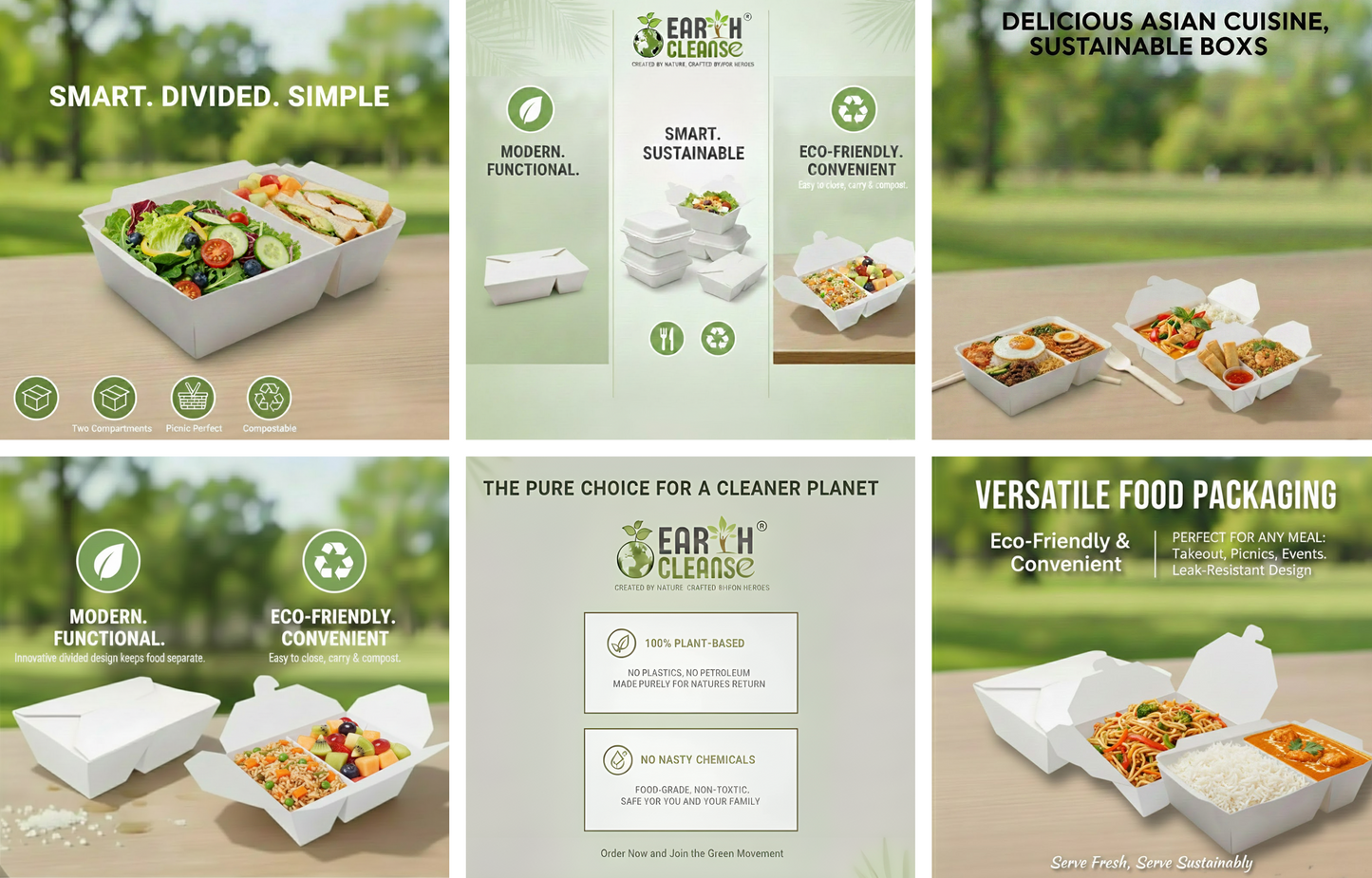 8 # White Compartment Meal Box Center Lock ( 45 OZ)