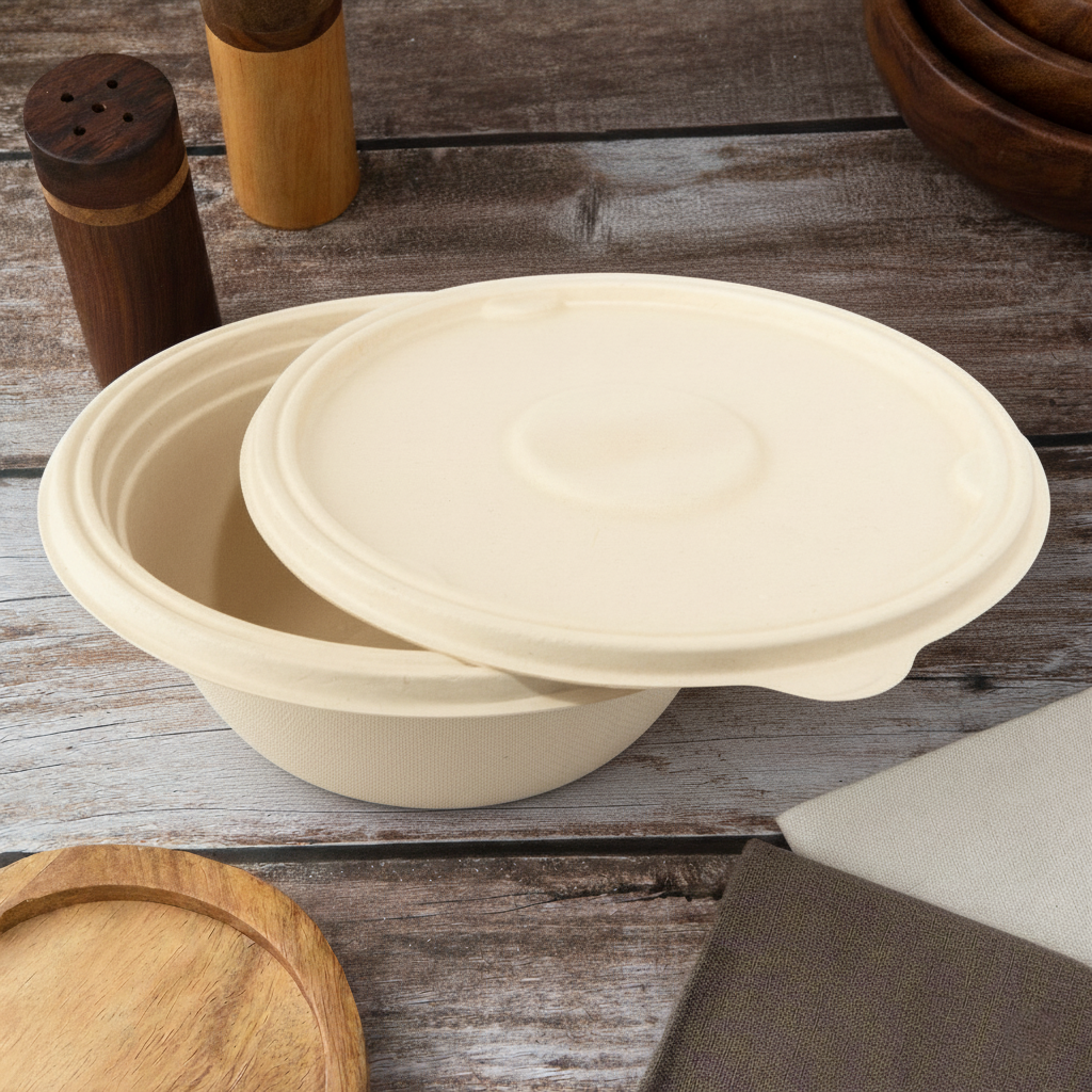 Compostable Sugarcane Bagasse Leak Proof Round Containers 750 Ml