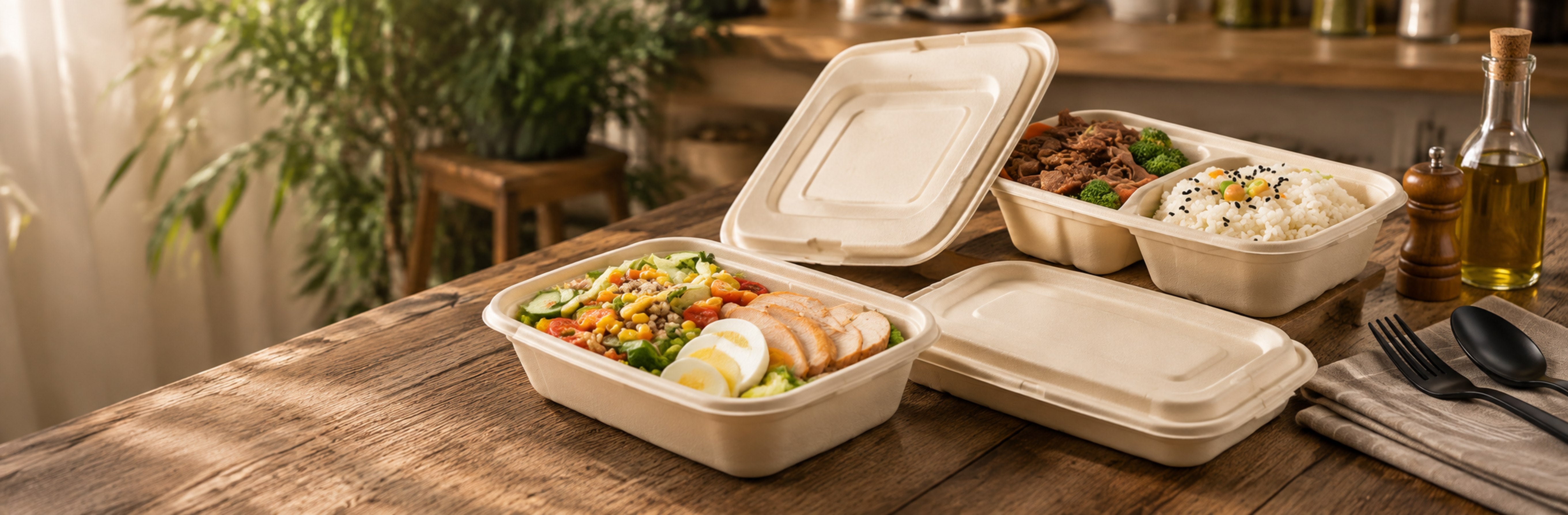 Bagasse Fiber Leak Proof Takeout Containers