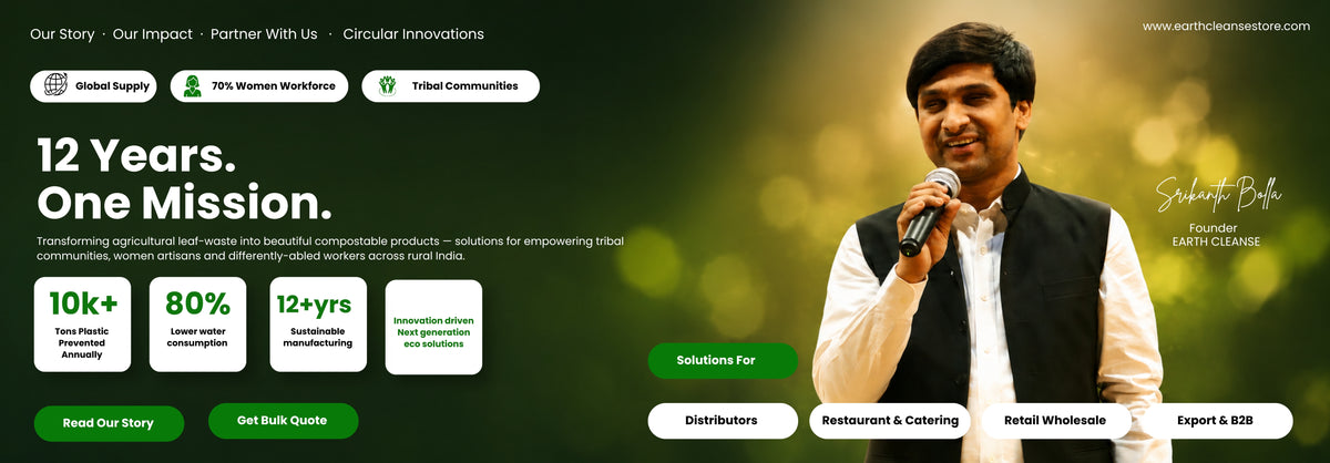 Promotional banner with a man speaking into a microphone, featuring text about 12 years of mission and achievements.