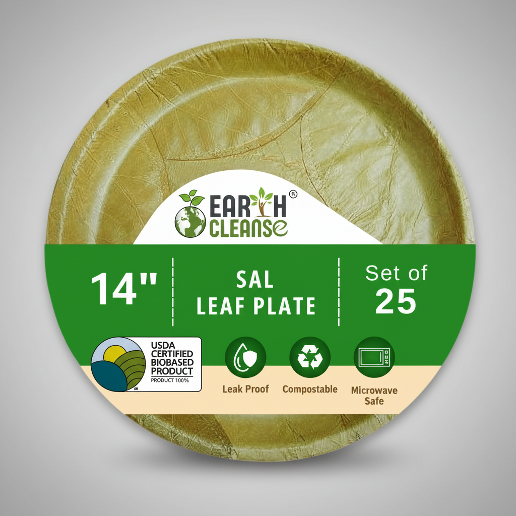 14 inch Compostable Round Sal Leaf Plates