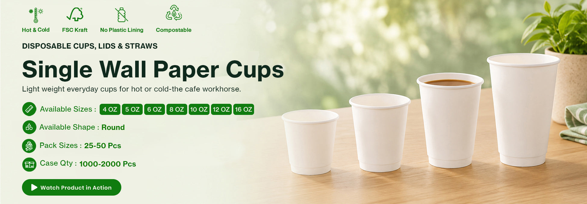 Single Wall Paper Cups ( Without Lids )