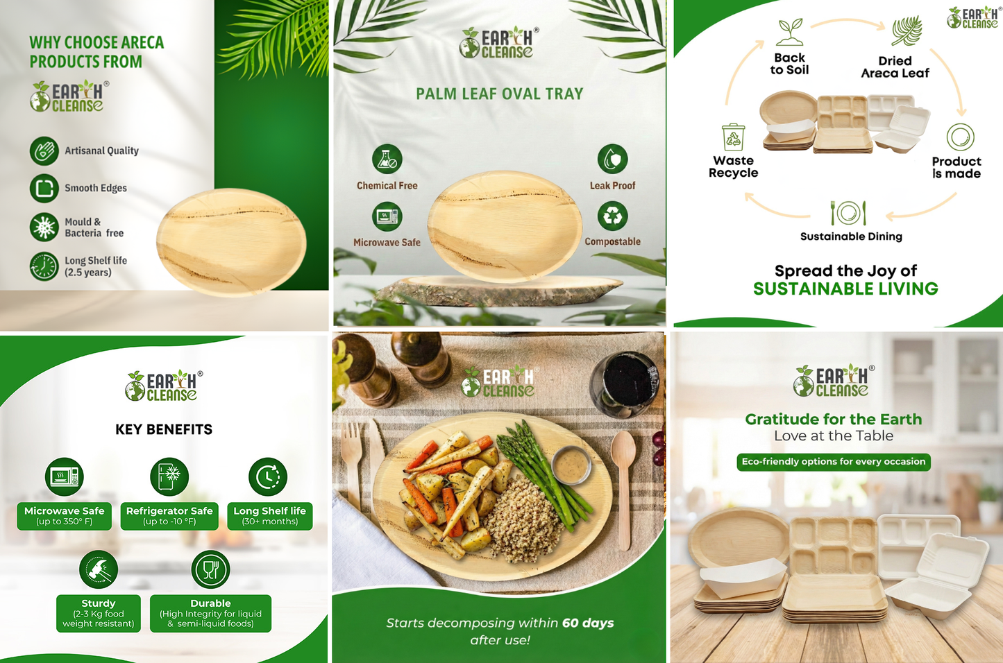 16*9" Oval Compostable Palm Leaf Trays