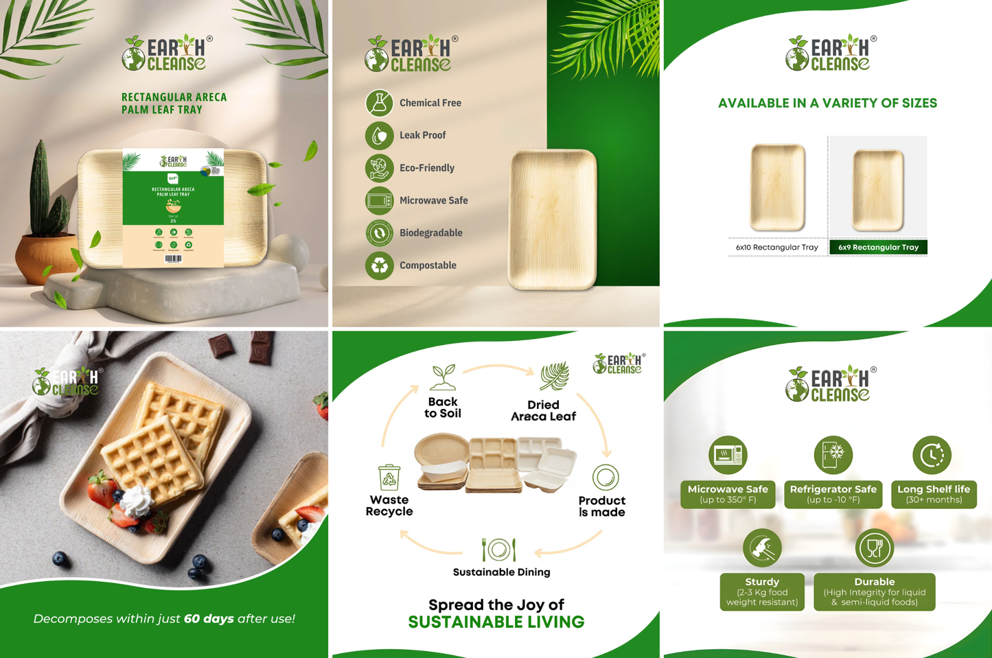 9*6"rectangular Compostable Palm Leaf Trays