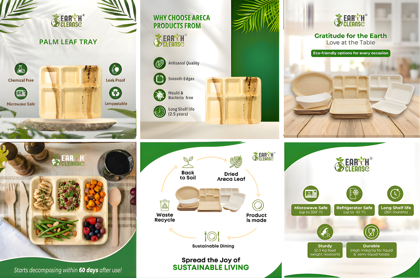 13*10 " 5compartment Compostable Palm Leaf Trays