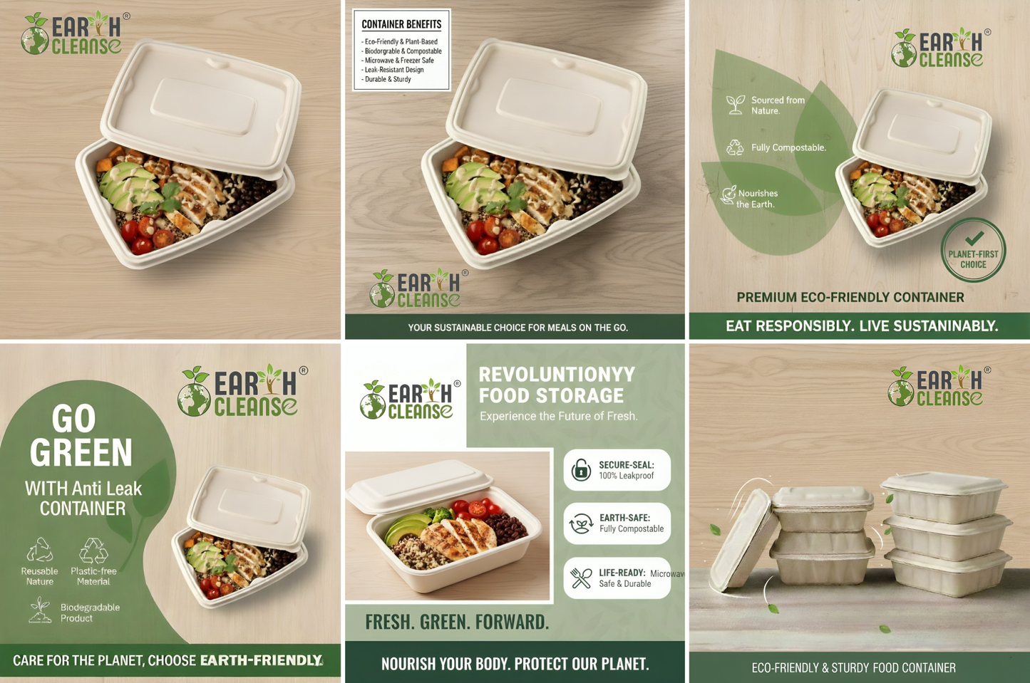 Compostable Sugarcane Bagasse Leak Proof Rectangular Containers 500 Ml