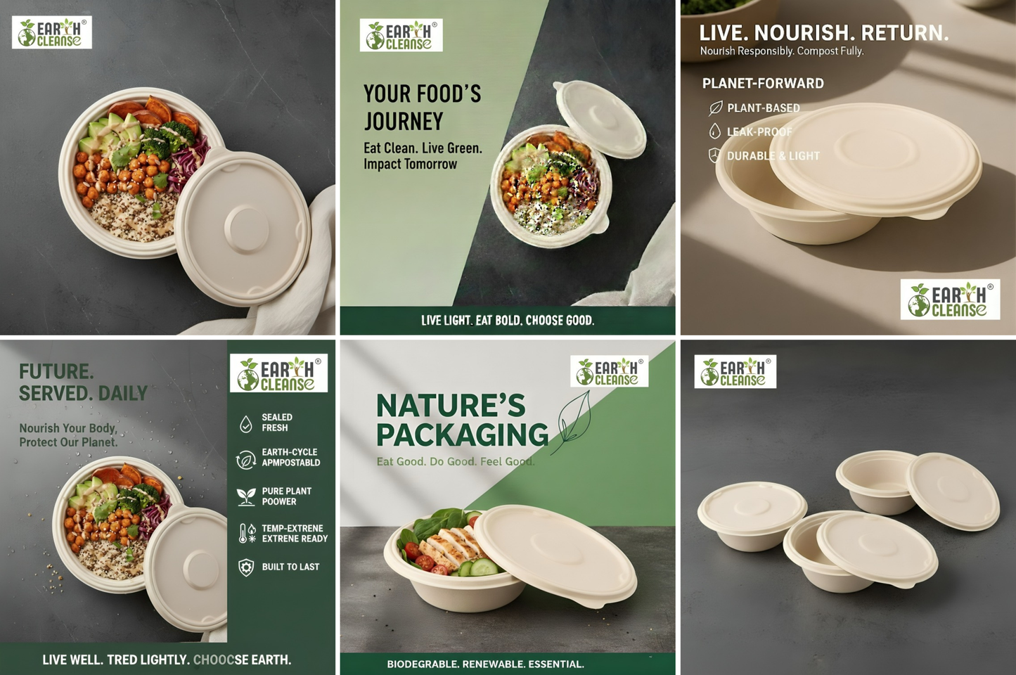 Compostable Sugarcane Bagasse Leak Proof Round Containers Lids 500 Ml