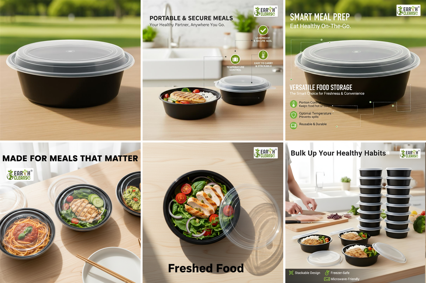 32 Oz Round Takeout Containers With Lids (black Container & Transparent Lid)