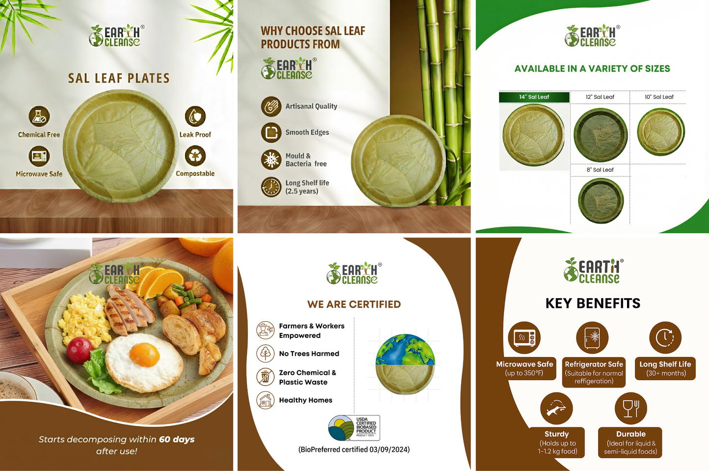 10" Compostable Round Sal Leaf Plates