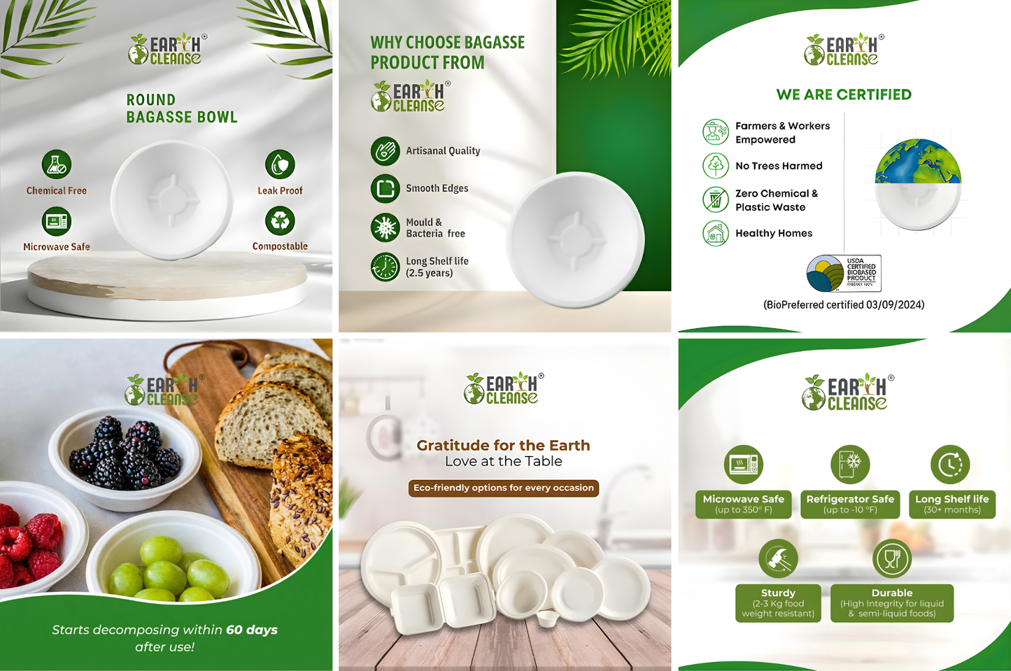 6 Oz Compostable Sugarcane Bagasse Round Bowls