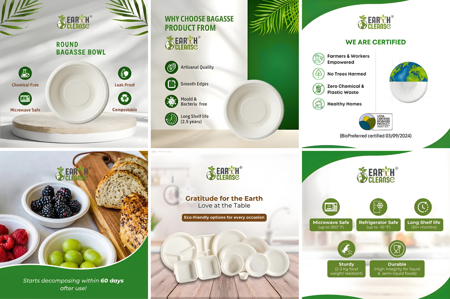 12 OZ Compostable Sugarcane Bagasse Round Bowls