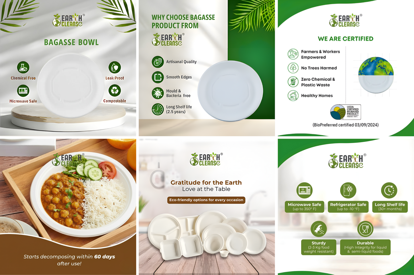 32 OZ Compostable Sugarcane Bagasse Burito Bowls