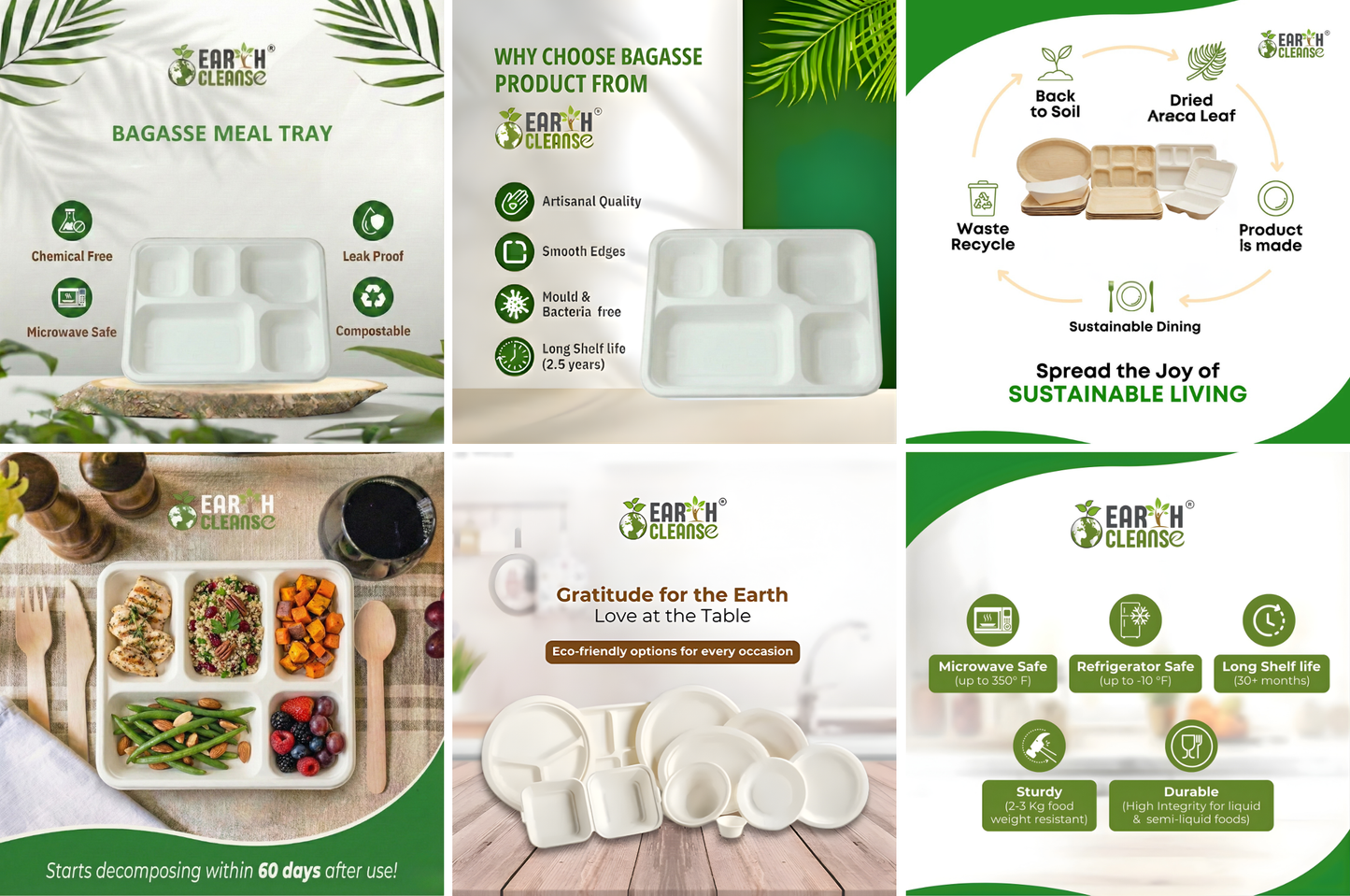 Compostable Sugarcane Bagasse 5 Cp Meal Trays (deep)