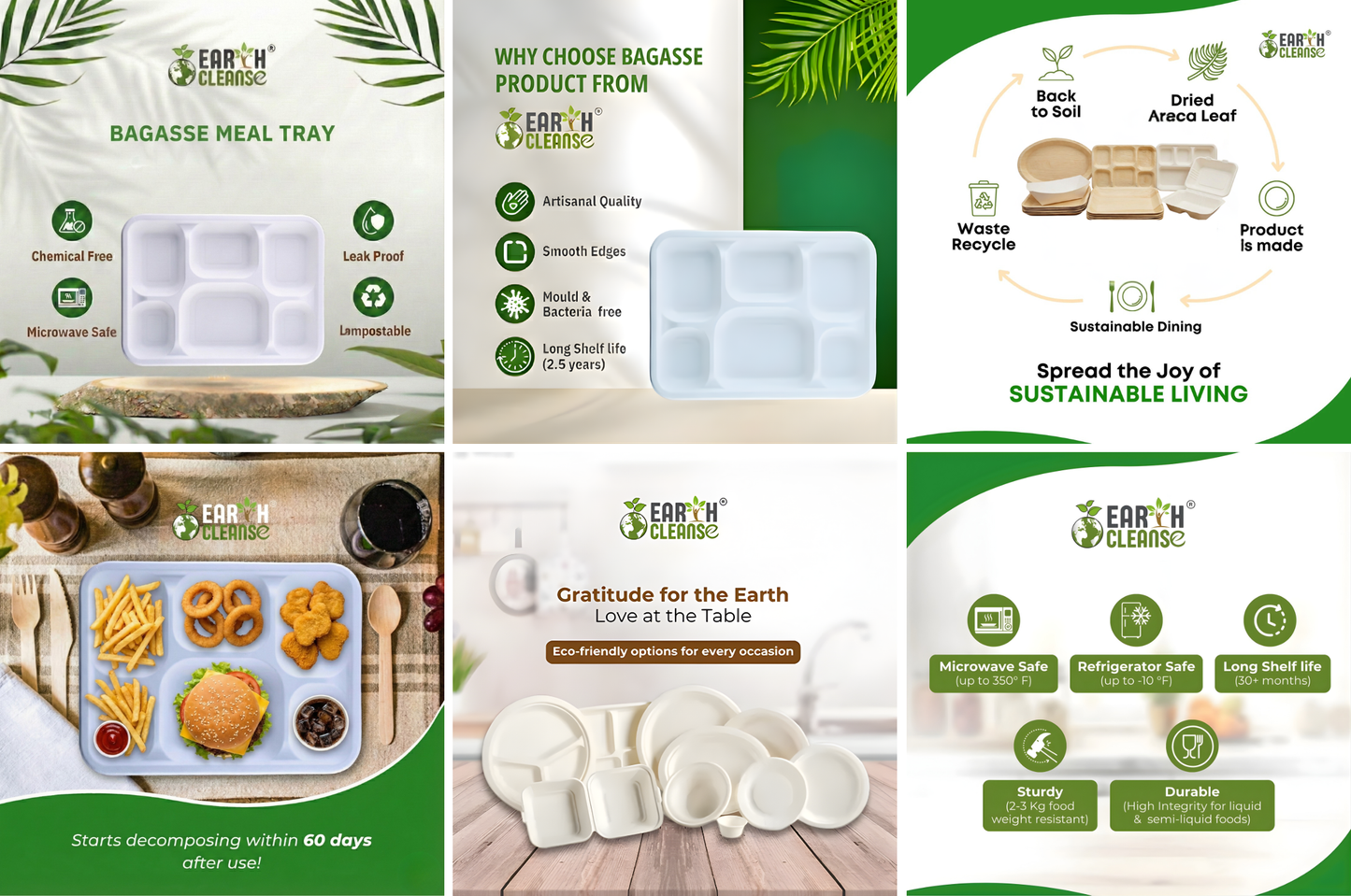 Compostable Sugarcane Bagasse 6 Cp Meal Trays (deep)