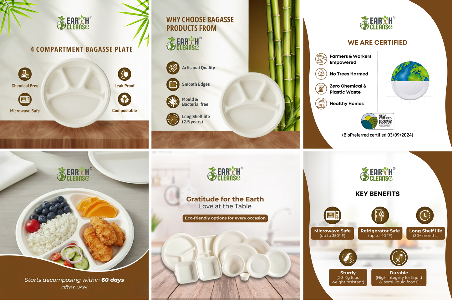 11" 4cp Compostable Sugar Cane Bagasse Round Plates