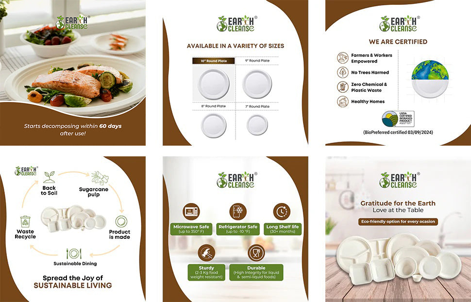 Compostable Sugarcane Bagasse Round Plates - 9 Inch Pack of 500