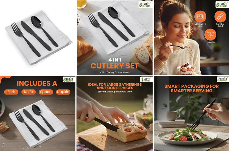 4 in 1 Dops Heavy Duty Cutlery Black