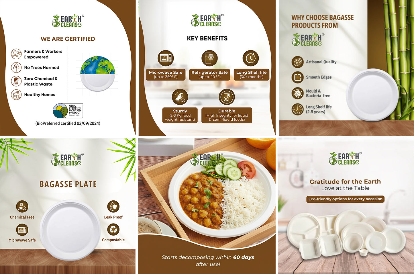 10" Compostable Sugar cane Bagasse Round Plates