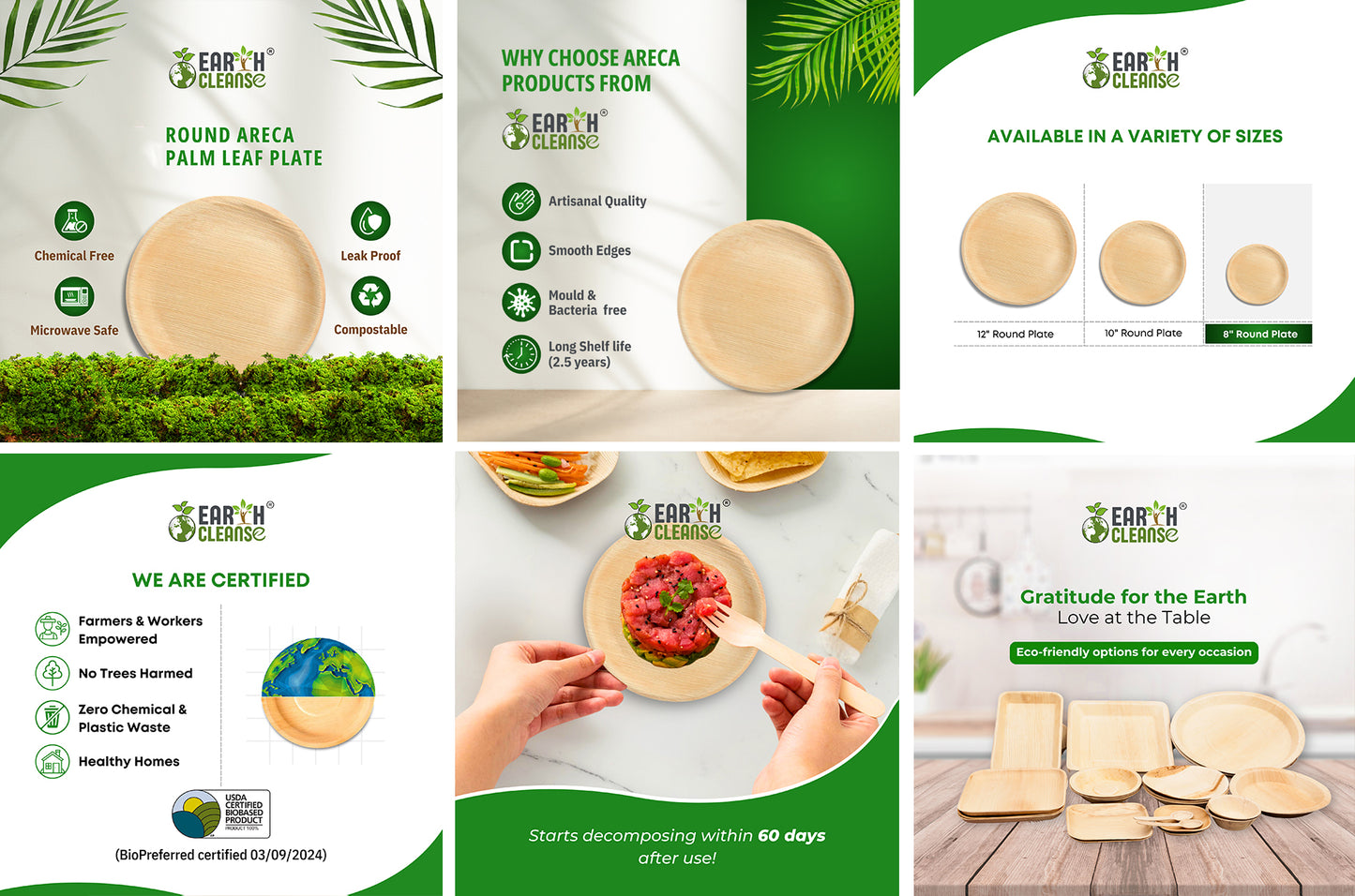 9"round Shallow Compostable Palm Leaf Plates