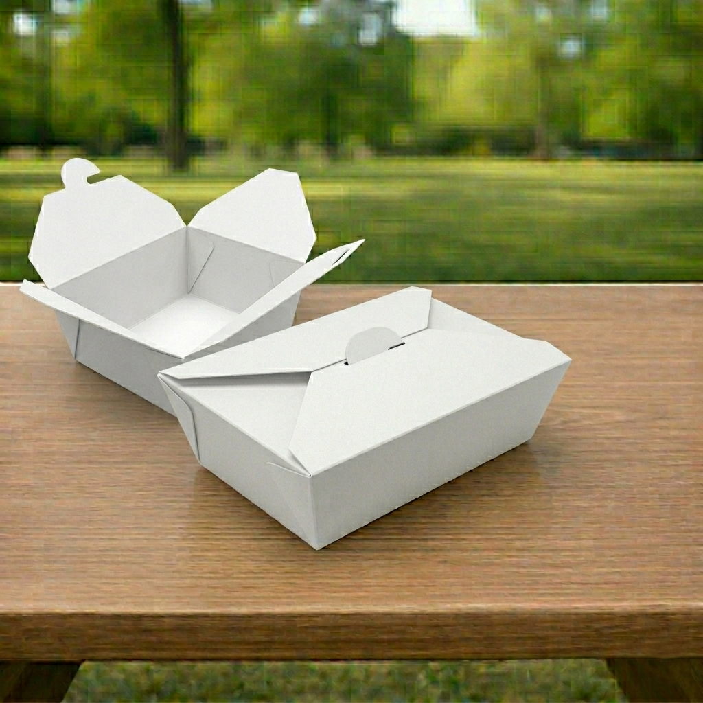 #8 47 OZ Single Compartment Centre Lock White Takeout Boxes -  6.8"x5.5"x2.5"