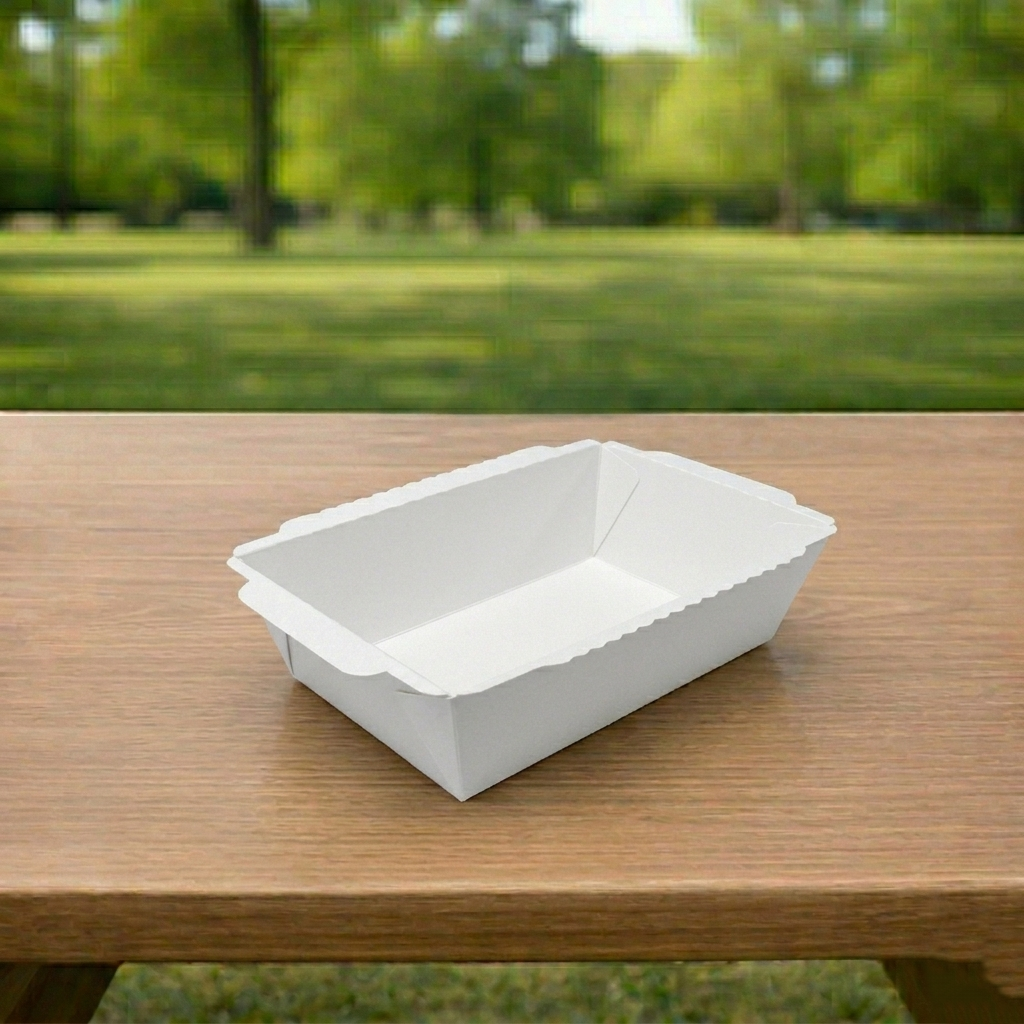 30 OZ Single Compartment White Paper Meal Trays Without Lids -  6.89"x5.3"x2.16"