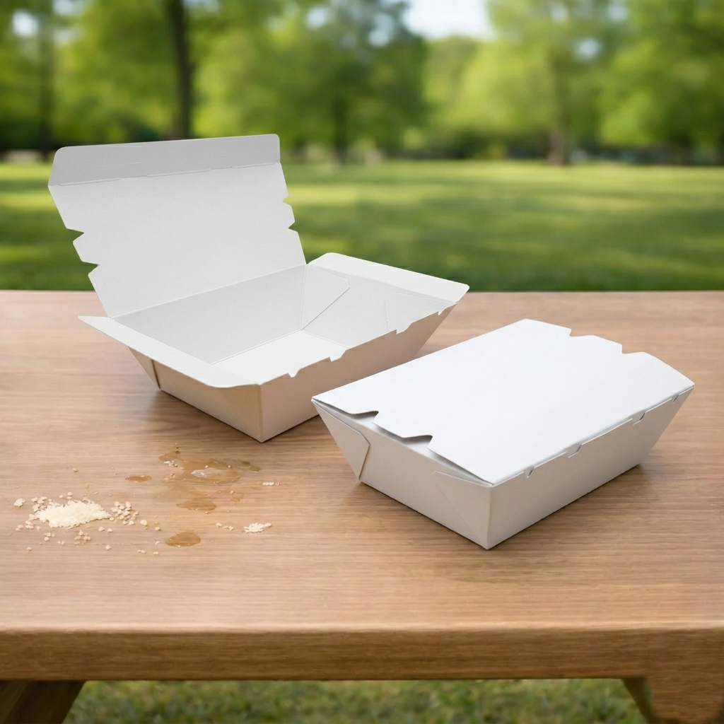 #3 67 OZ Single Compartment White Paper Takeout Boxes Without Window  -  8.5"x6.3"x2.5"